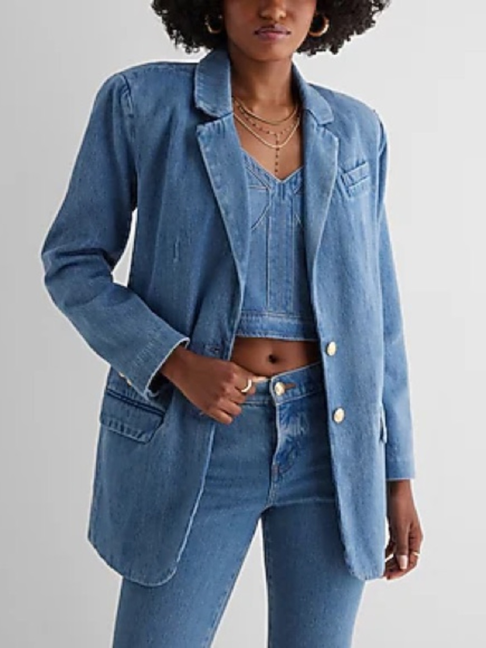Denim Blazer Jacket - Light Blue